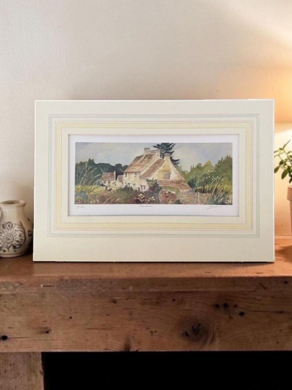 Vintage English Cottage Watercolor Print – Matted 15x10 – Country Home Art